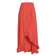 Пляжные вечерние длинные юбки Дизайн Асимметричная Высокая Сплит гофрированная юбка женская летняя однотонная кружевная Макси Праздничная юбка