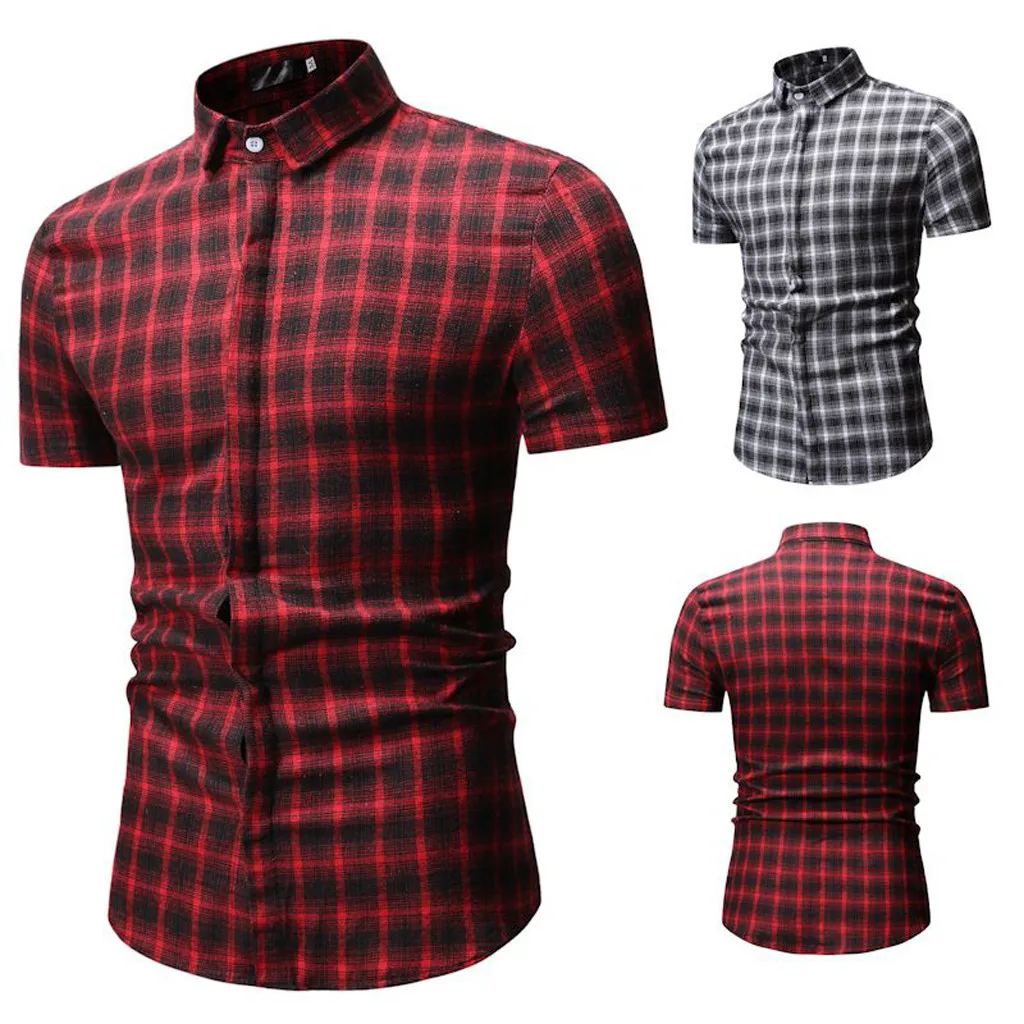 Повседневное ShirtMen новые летние Простые Модные клетчатая рубашка с короткими рукавами свободна блузка topcamisas hombrecamisas hombre