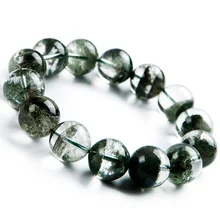17 мм натуральный зеленый фантомный кварц кристалл браслет для женщин и мужчин Круглый с большими бусинами стрейч