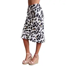 Women Party Club Mid-calf Skirt Leopard Print Slim Ruffled Satin Skirts Sexy High Waist New Arrival Autumn Winter