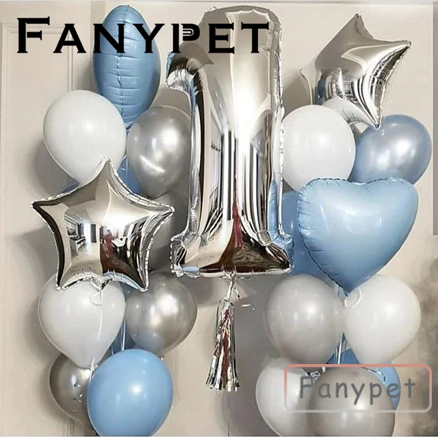 

25pcs one year Birthday Party Decor Kids baby shower Balloons Aluminium foil Latex balloon Party Baby Shower air foil balloons