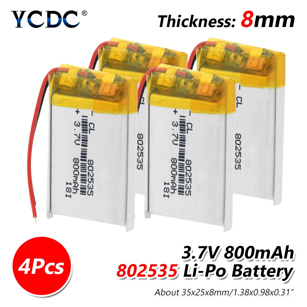 1/2/4 шт. высокое качество 3,7 V 802535 800mAh литий-ионный полимерный литий Батарея 3,7 вольт литий-ионная батарея Li-po литий-полимерные аккумуляторные ячейки