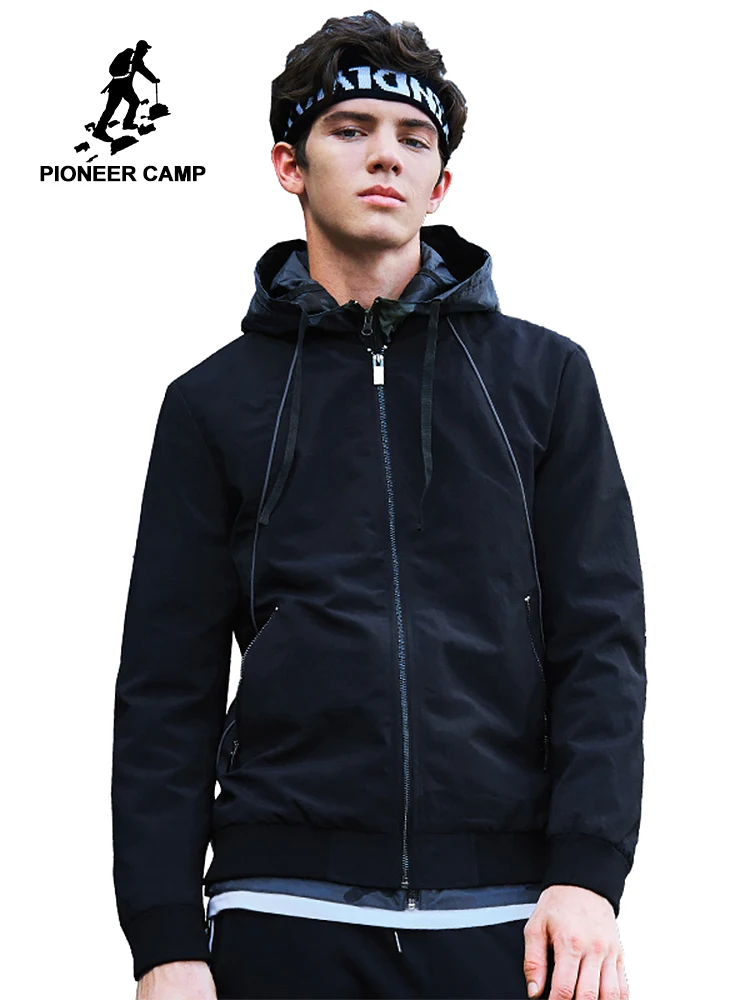 

Pioneer Camp 2018 new black jacket coat men brand clothing casual autumn windbreaker coat male top quality outerwear AJK705134