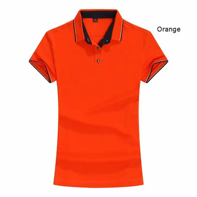 Orange Модные футболки-поло для женщин лето стиль Женская с короткими рукавами футболки-поло рубашки для мальчиков повседневные Хлопковые женские с лацканами футболки-поло тонкие женские топы - Цвет: Orange
