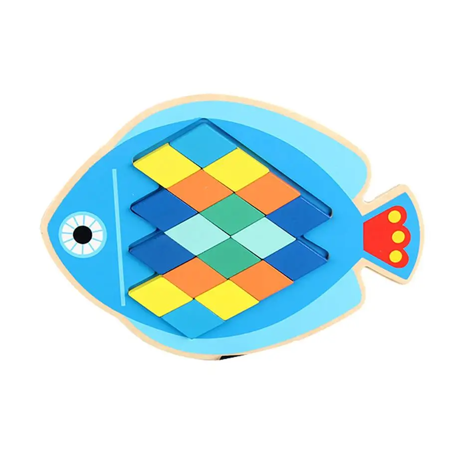 fish 3D деревянные рыбы Сова Красочные алмаз треугольник головоломки Развивающие детские игрушки - Цвет: fish