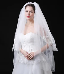 Two Layers Appliques Edge Wedding Veils Long White Ivory Bridal Veils In Stock Elegant Wedding Accessories