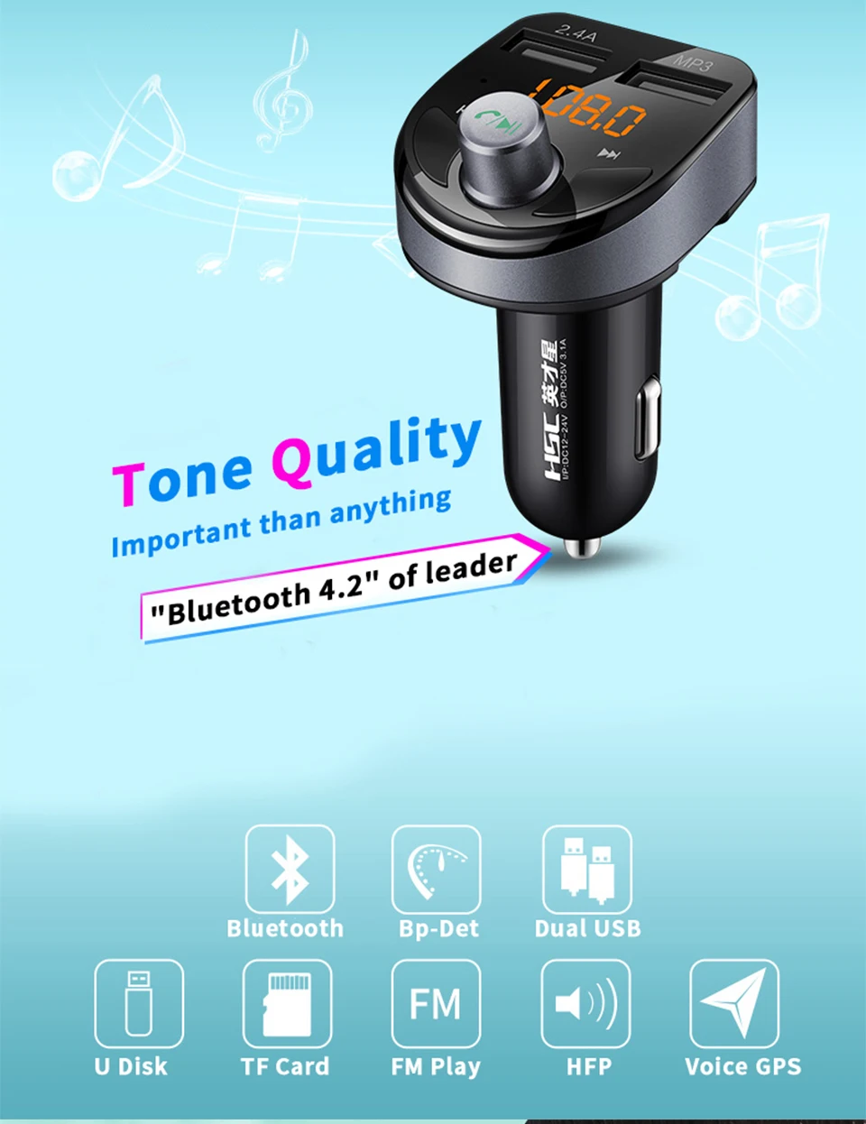 Автомобильный MP3-плеер HSC, музыкальный плеер, fm-передатчик с двумя usb-портами, автомобильное зарядное устройство, поддержка Bluetooth, tf-карты, u-диск, модулятор бесплатного вызова