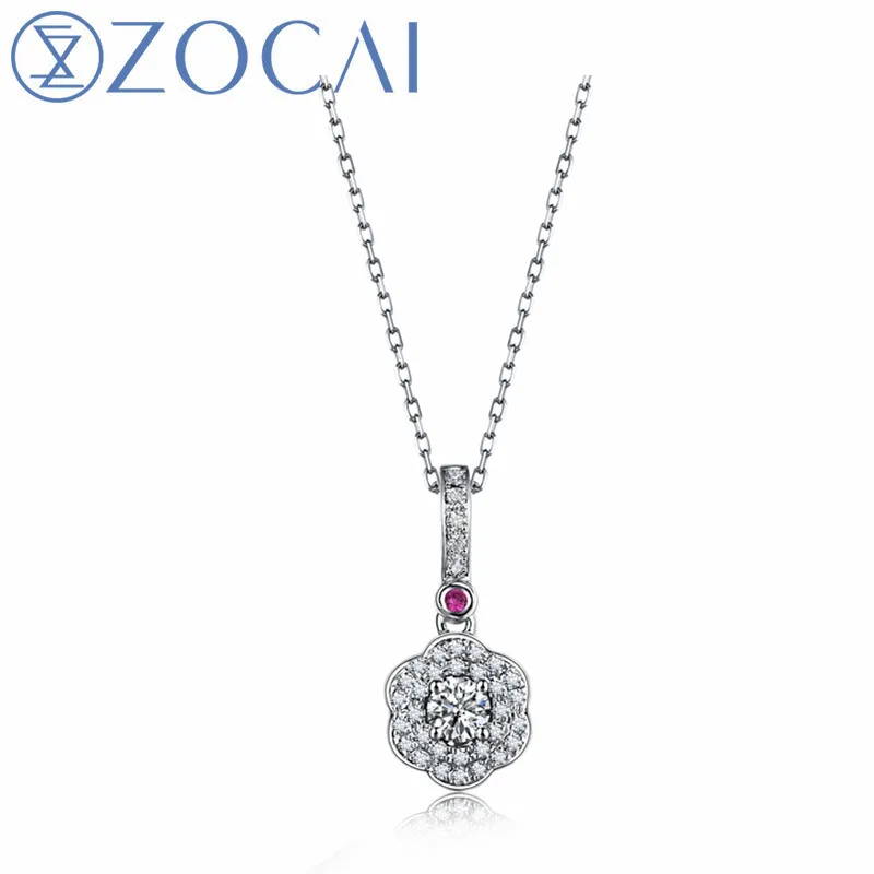

ZOCAI Brand Design Natural Certificated Diamond Necklace Main Stone 0.09CT/0.2CT H/SI 18K White Gold Pendant For Women D80118T