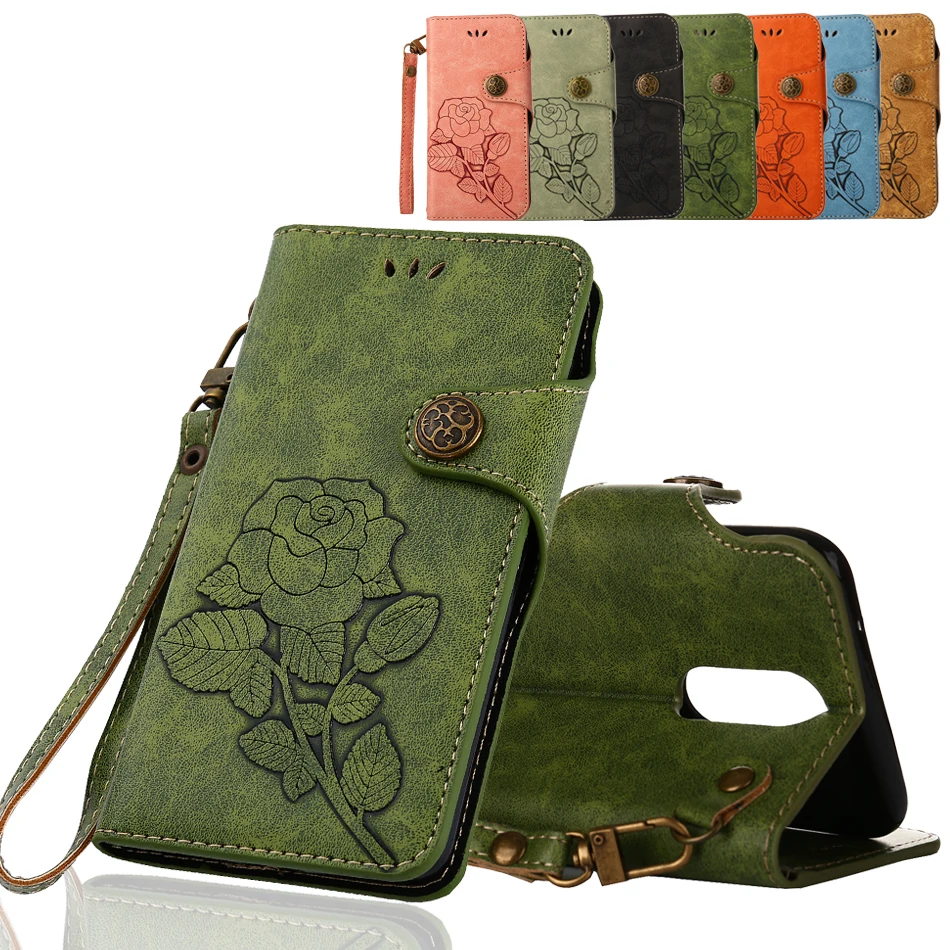 

Luxury Phone Bags for LG K10 2016 Case Emboss 3D Rose Retro Metal buckle PU Leather Flip Wallet coque for LG K10 2017 cover