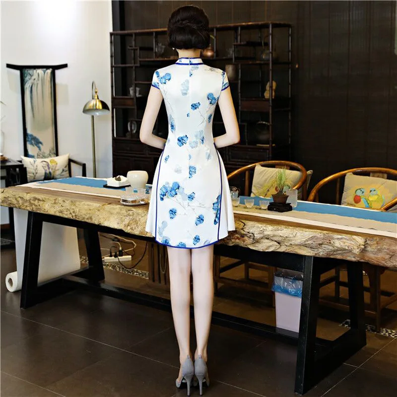 Новое поступление в китайском стиле Женская обувь размеры s и m ini Cheongsam модные короткие Стиль летнее тонкое платье Qipao платье Vestido Размеры s m L XL XXL XXXL 72935