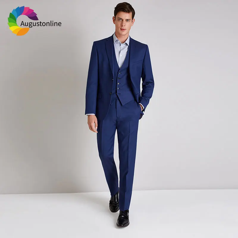 Custom Made Royal Blue Men Suits for Wedding 3 Pieces Pants Vest Best Man Blazers Jacket Slim Fit Groom Tuxedos Terno Masculino navy blue formal men suits slim fit wedding tuxedos 3 pieces jacket pants vest groom wear prom suits terno masculino blazer