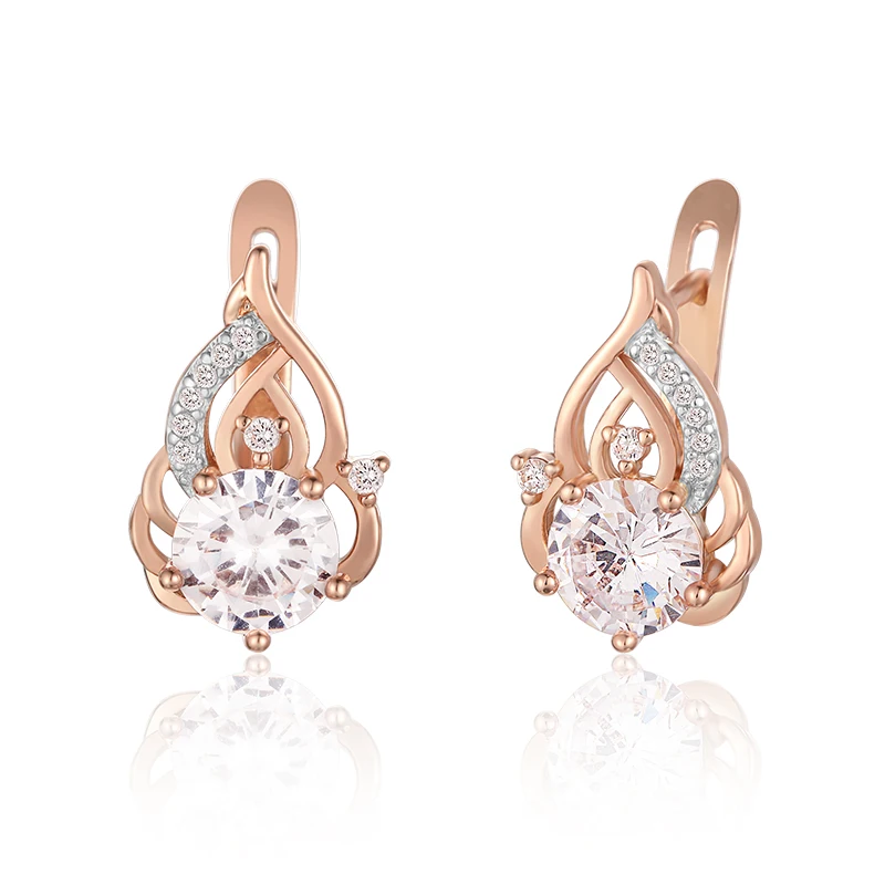 

1pair Women Ladies 585 Rose Mixed White Gold Color Crystal Dangle Shaped Earrings