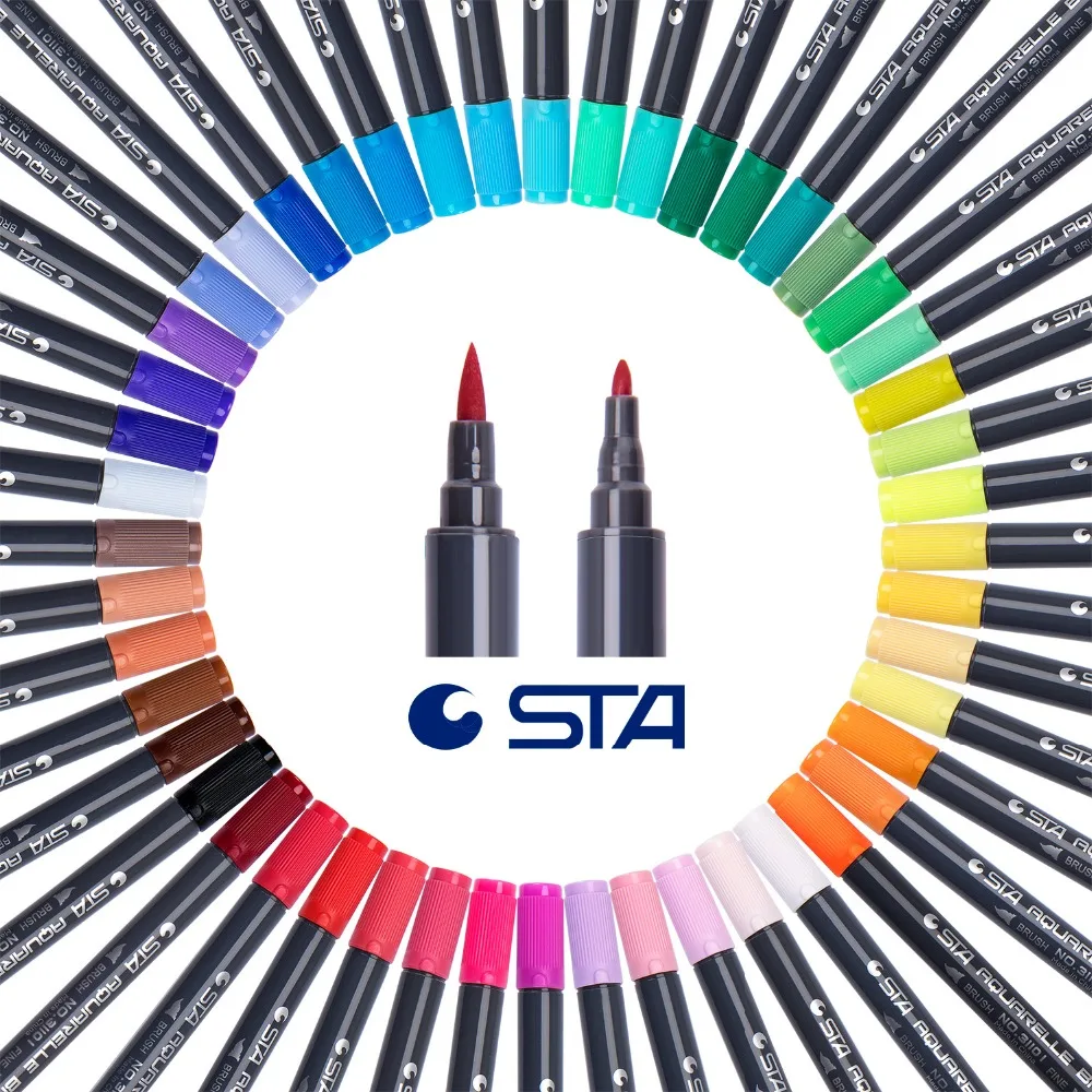

STA 36/48Colors Dual Head Watercolor Brush Marker Pen Set with Fine Tip for Coloring Books Hand Paint Drawing Art Sketch Markers