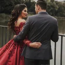 Пикантные бордовые темно красное платье Quinceanera платье с открытыми плечами кружевные цветы вышитые бисером Длинные рукава Сладкий 16 Платья для вечеринок большие Размеры