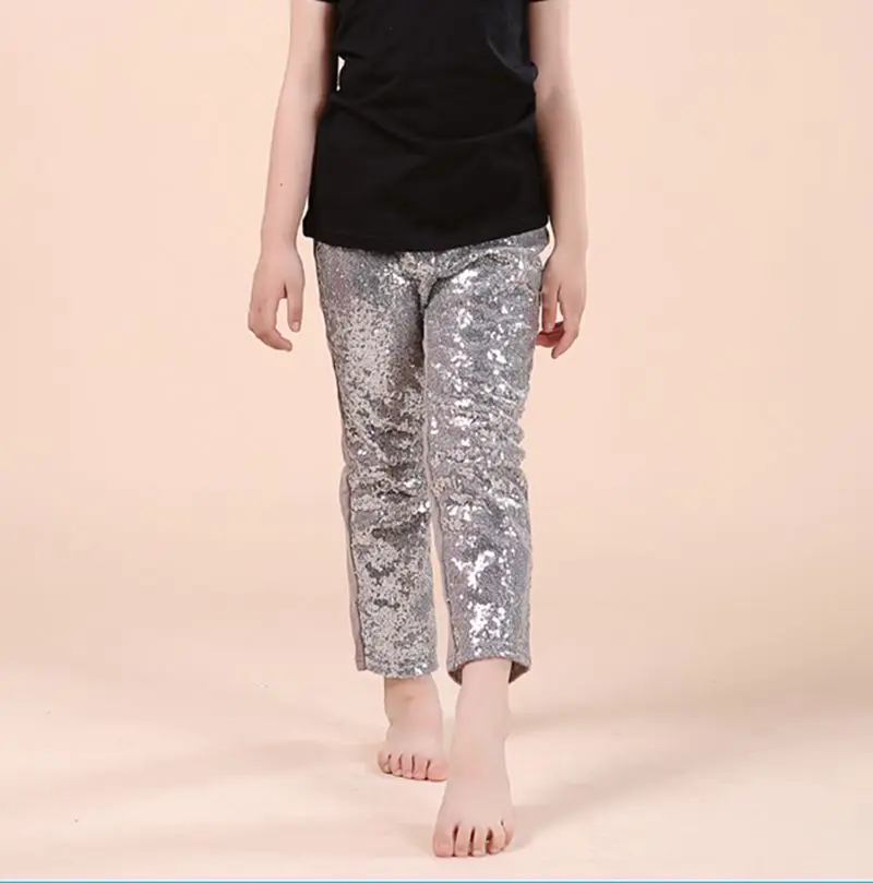 Girls silver pants sequin leggings glitter grey legging back to school