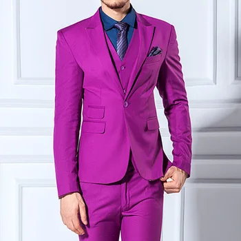 

Purple Casual Wedding Tuxedos for Men Suits 3 Piece Groom Prom New Fashion Peaked Lapel Slim fit Men Suits Jacket Pants Vest