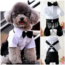 Przystojny pies pajacyki odzież formalny kombinezon dla psa z muszką smoking pana młodego nowe kostiumy dla zwierząt rozmiar S M L XL tanie tanio HOUSEEN CN (pochodzenie) Stałe POLIESTER