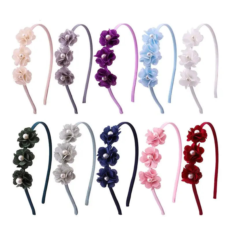 

New 16 Colors Crytal Girls Hairband Pearl Flower Hair Accessories Fairy Princess Headband For Kids Children Polyester Hair Ties
