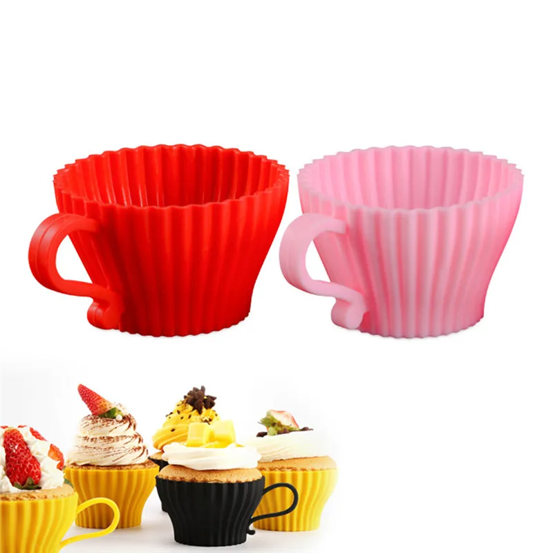 Новая силиконовая форма для торта, чашка для кексов, чашка для пирожных, круглая многоразовая форма для выпечки, форма для кексов(случайный цвет