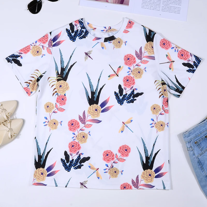 

GUMPRUN Women Clothes 2019 O Neck Short Sleeve Vogue Print T Shirt Summer Womens Basic Streetwear Aesthetic Tops Casual T Shirt