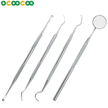

4Pcs Dental Mirror Stainless Steel Dental Tool Set Mouth Mirror Dental Kit Instrument Dental Pick Dentist Prepare Tool