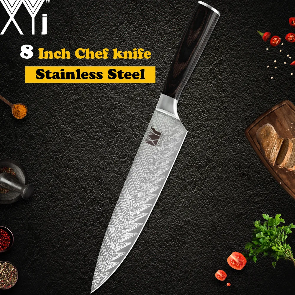 

XYj 8 inch Stainless Steel Kitchen Cooking Chef Knife Color Wood Handle Sharp Blade Knife Cooking Accessories Kitchen Tools