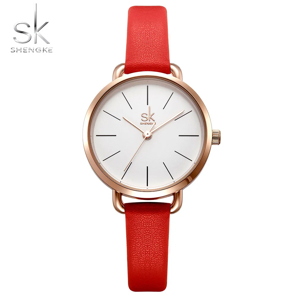 

SK Women Watches Summer Fashion Ladies Watches Simple Design 10mm Width Leather Watch Belt K8021 relojes para mujer Red Pink