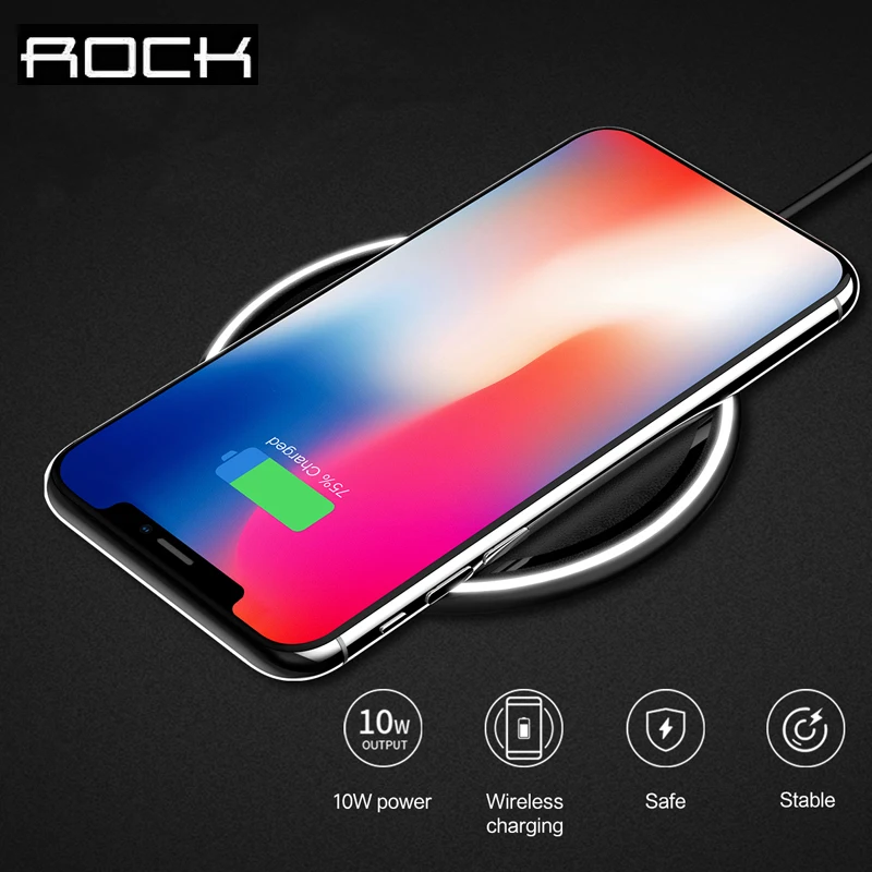 

ROCK 10W quick wireless charger For iPhone X 8 Plus Desktop Smart Phone Qi Wireless Charger for samsung note 8 s8 Plus hot