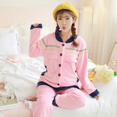 Autumn winter Add wool Pajamas Feeding Home Furnishing Maternal Lactation Month Long Sleeved Suit Maternity Sleepwear