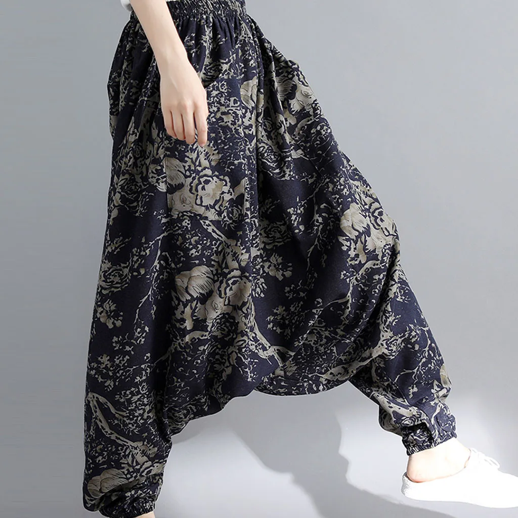 E Womail, женские брюки, летняя мода, Boho, хиппи, для девушек, с принтом, свободные штаны, мешковатые брюки, высокая талия, длинные штаны, пляжные,, M531 - Цвет: E