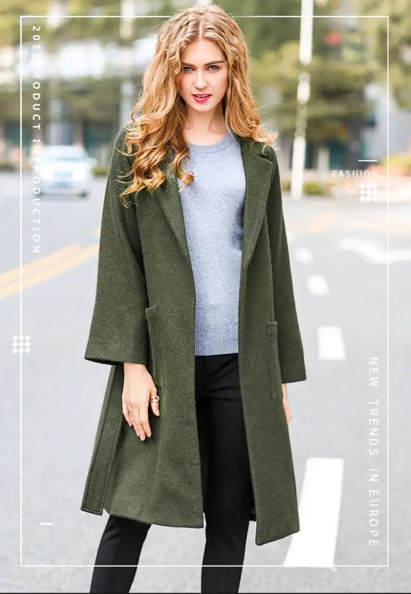 Autumn and winter new brand women's jacket belt slim long mohair woolen coat A-Line glamour fashion high quality outwear