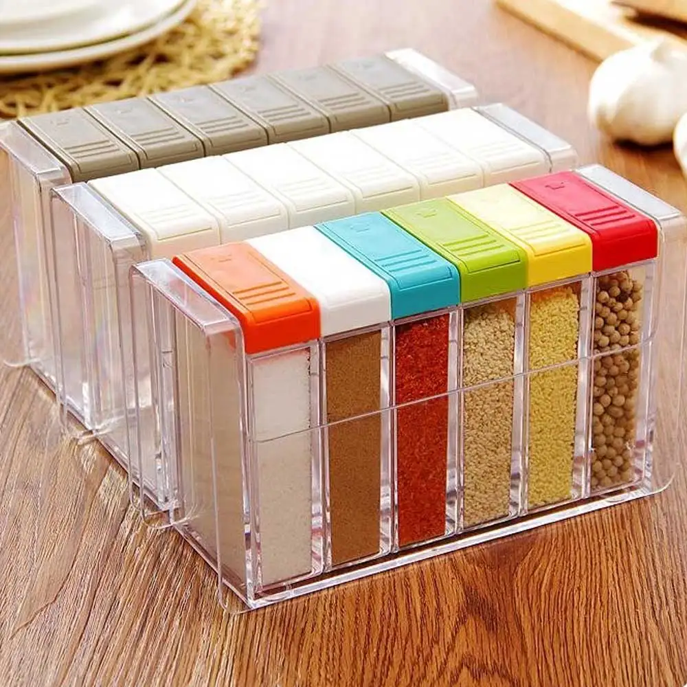 

6pcs/set Spice Storage Bottle Jars Transparent Kitchen Accessories Spice Jar Seasoning Box PP Salt Pepper Cumin Powder Box