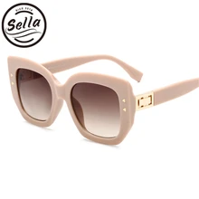 Sella/Европейский стиль, модные женские Квадратные Солнцезащитные очки большого размера, классические винтажные украшения для ногтей, цвета хаки, бежевая оправа, женские очки