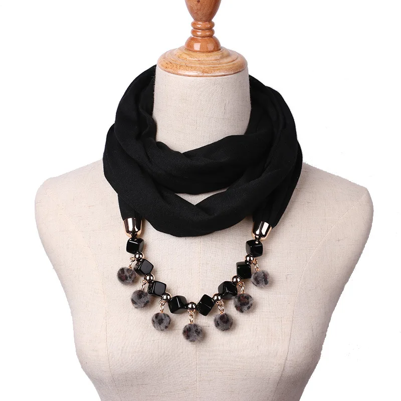 TagerWilen кулон шарф ожерелье бусы Hairball ожерелья с кисточками для женщин полиэстер шарфы ювелирные изделия обертывание аксессуары X-07 - Цвет: 4
