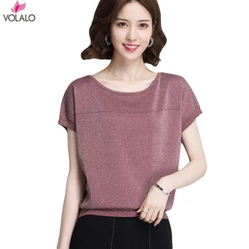 

Women Spring Summer Sweater Shiny Lurex Short Sleeve Pullover Woman Basic Sweaters Korean Style Knit Tops Femme Tops Shirts New