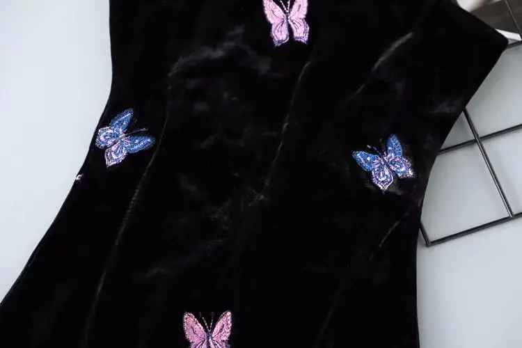 Женское винтажное бархатное Черное мини-платье с открытыми плечами и бабочкой сексуальное платье с открытой спиной платье на тонких бретелях