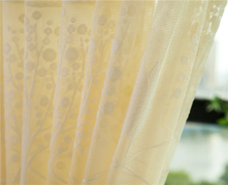Slow Soul amarillo Europa América Encaje hueco decoración cortina floral Cortinas tulle para sala cocina dormitorio