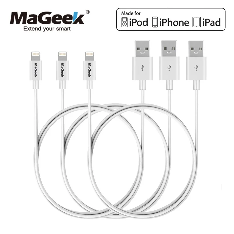 

MaGeek [3-Pack] 1m Mobile Phone Cables MFi Certified Lightning to USB Cables for iPhone Xs Max X 8 7 6 5 iPad Air iOS 11 10