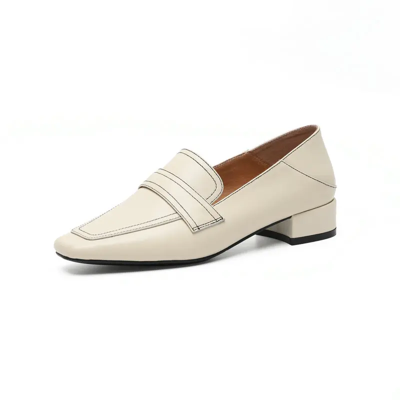 noir Talon Beige Cuir Chaussures Bout Carré Salu Pompes En Femmes Rond zEx4nq8v