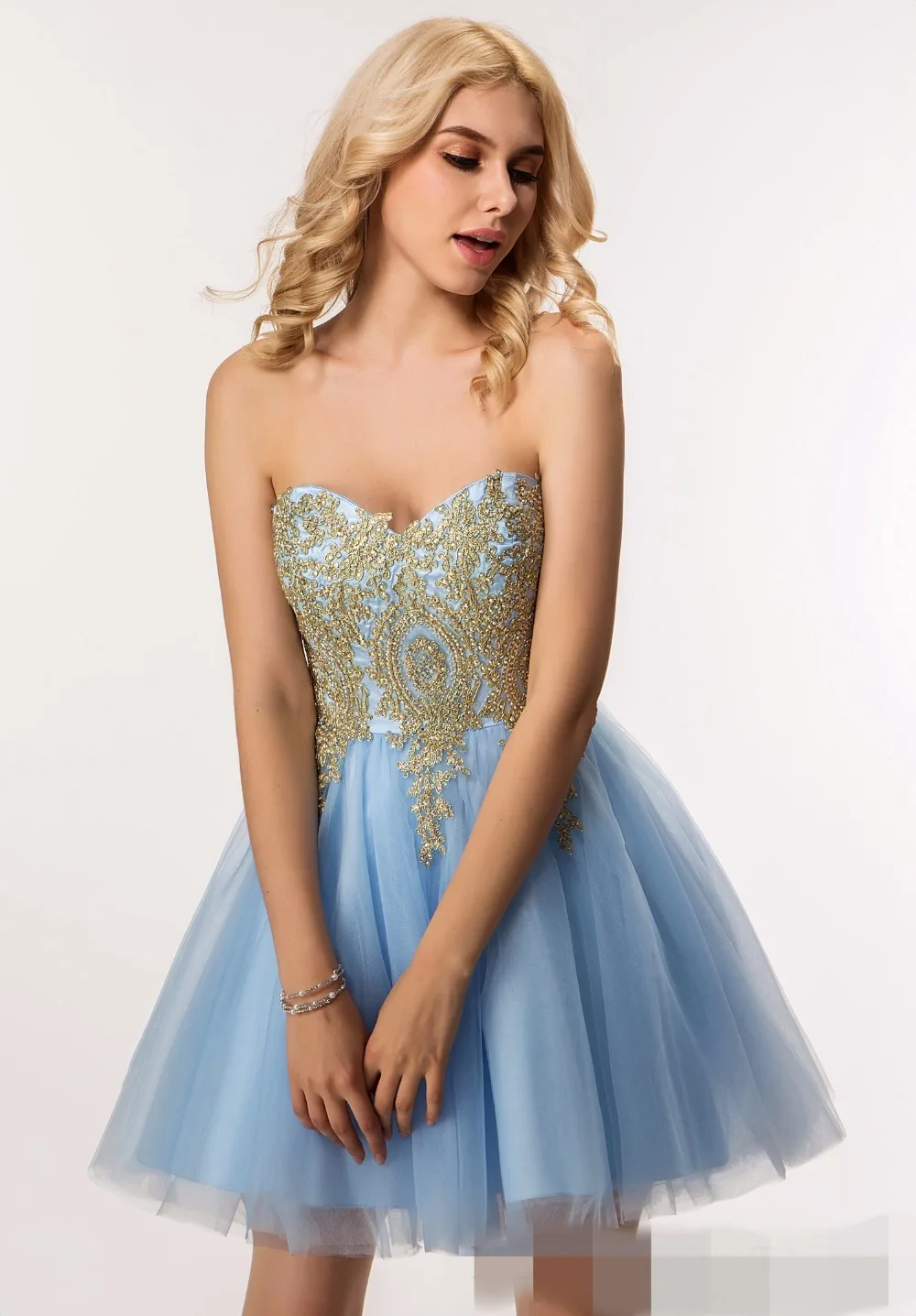 blue and gold cocktail dress