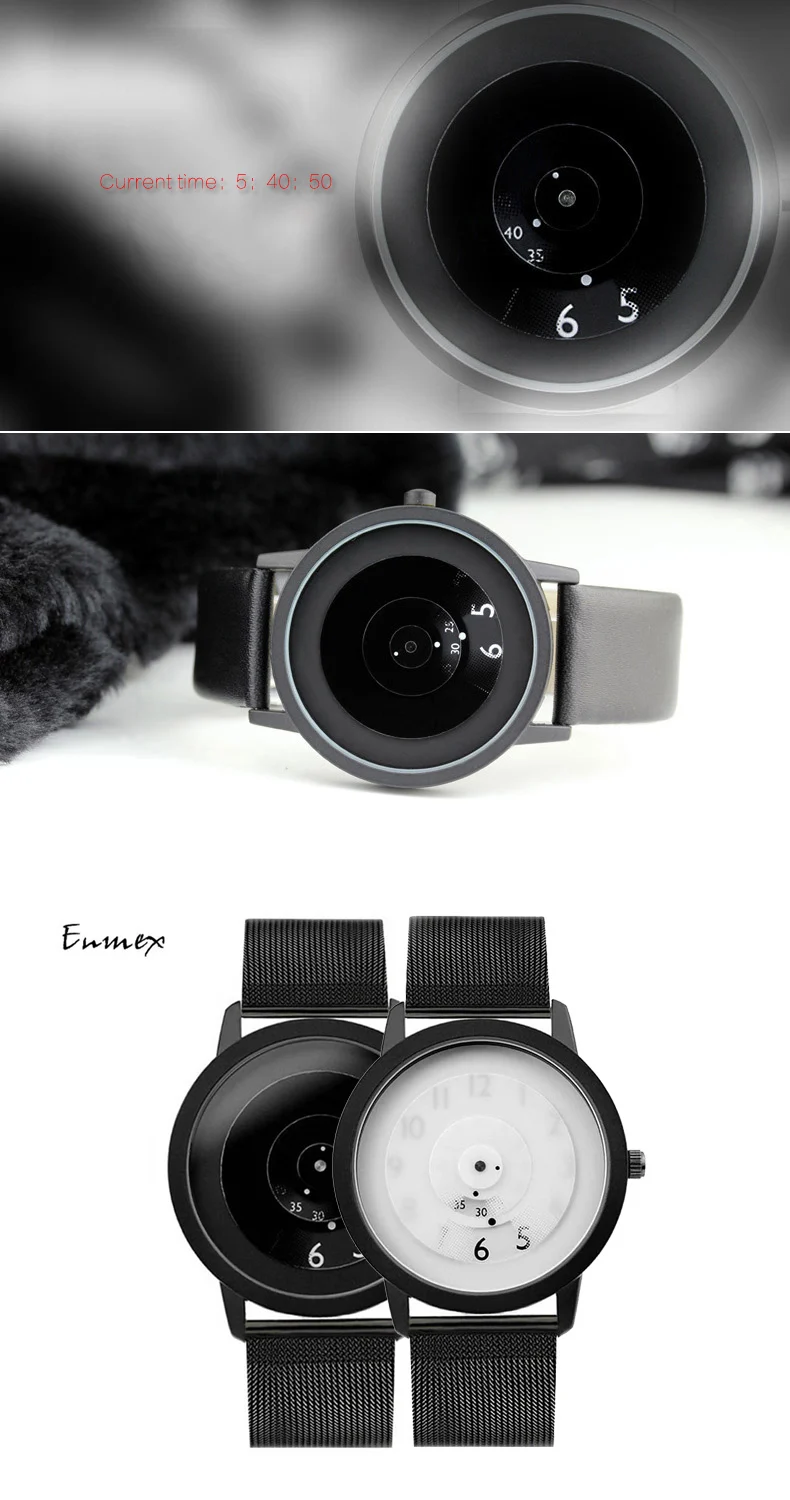 Enmex креативный стиль кожаный ремешок наручные часы Истина в фантастике специальный дизайн диски руки Короткие повседневные кварцевые часы