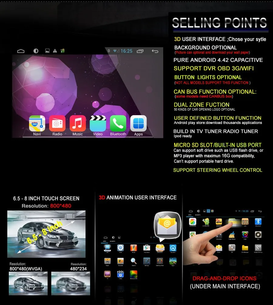 Perfect Capacitive Android 4.4 Car DVD Player GPS For Toyota Corolla EX Camry Hilux Prado Vios RAV4  Free MAP IPOD RADIO 3G WIFI BT 12