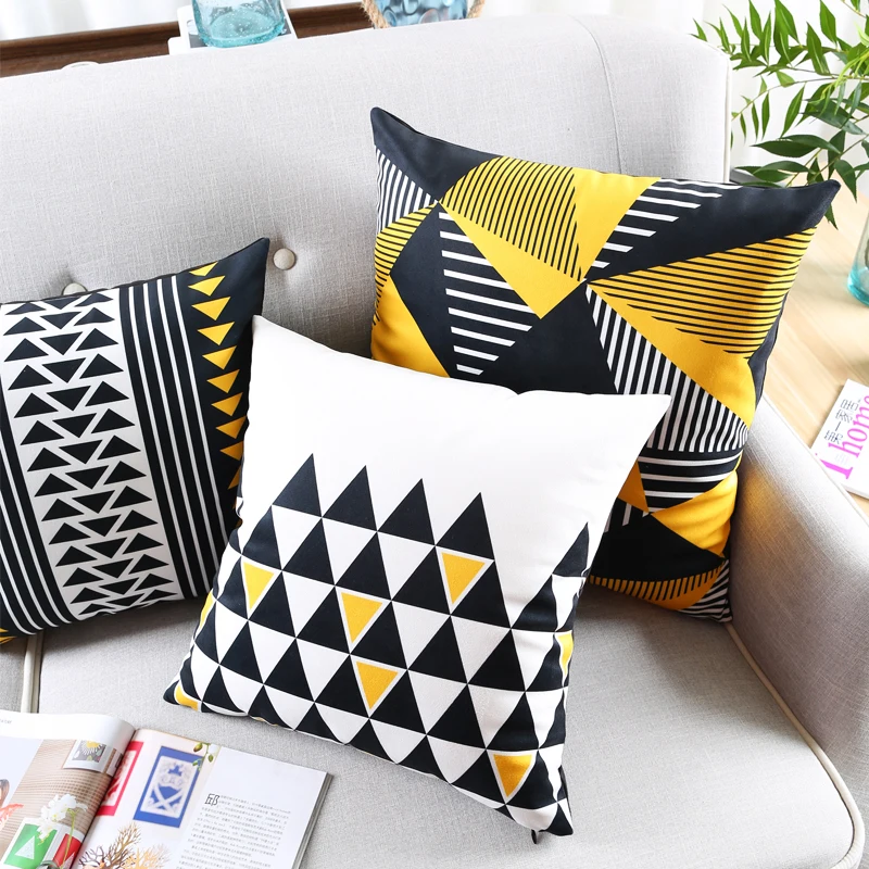 Modern Black Yellow Decortive Cushions Covers Velvet ...