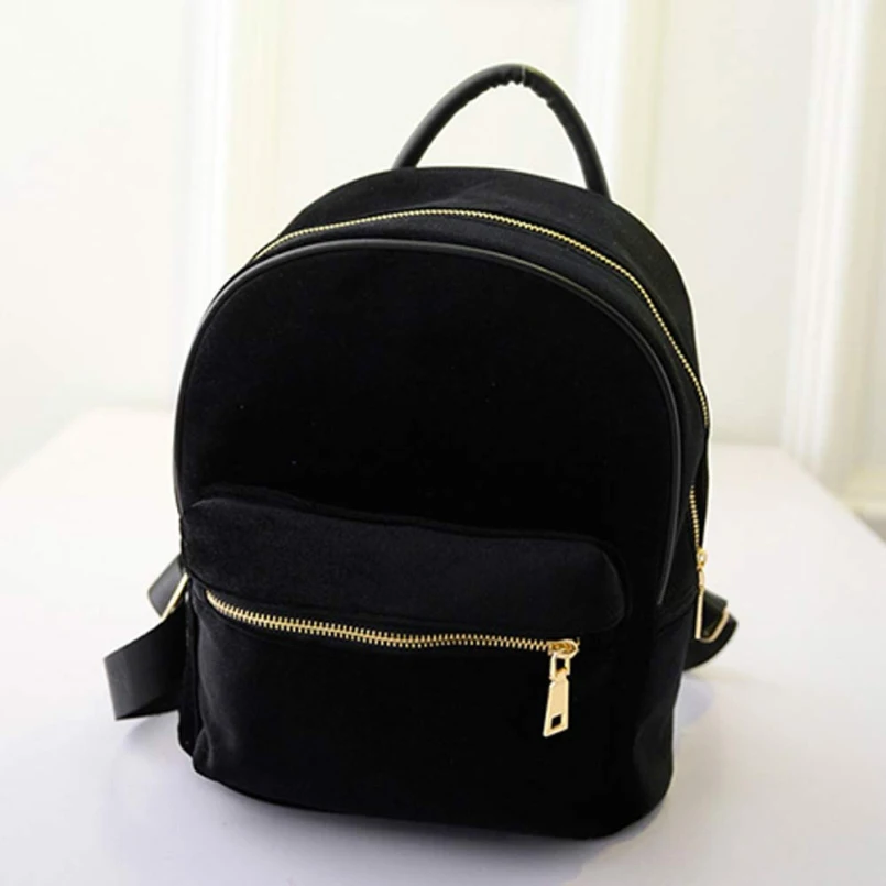 

Excellent Quality Fashion Women Cute Backpacks Velvet Casual Style Retro Backapck Solid Flannel Girl Mochila Zipper Bas 4 Colors