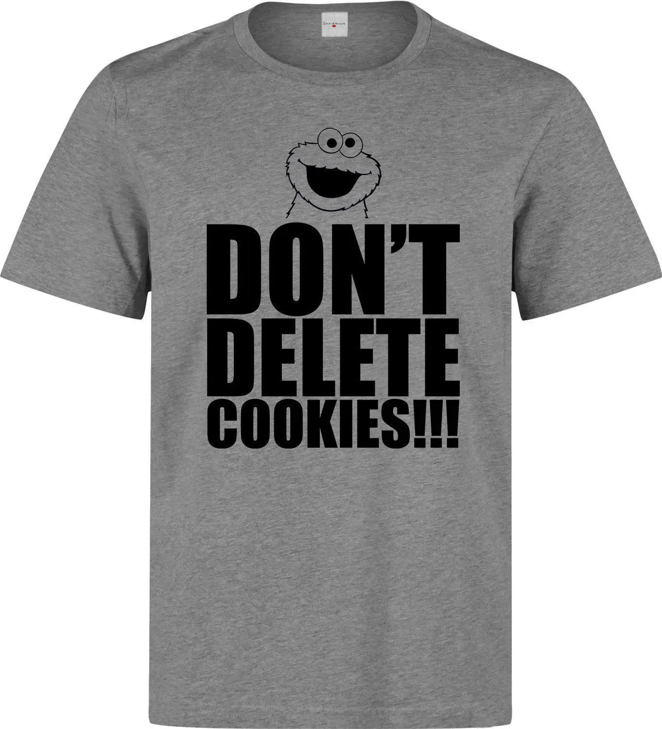 Don't Delete Cookies Funny Cookie Monster Graphic men's grey t shirt Men Tops Tees 2018 Summer Fashion New Print | Мужская