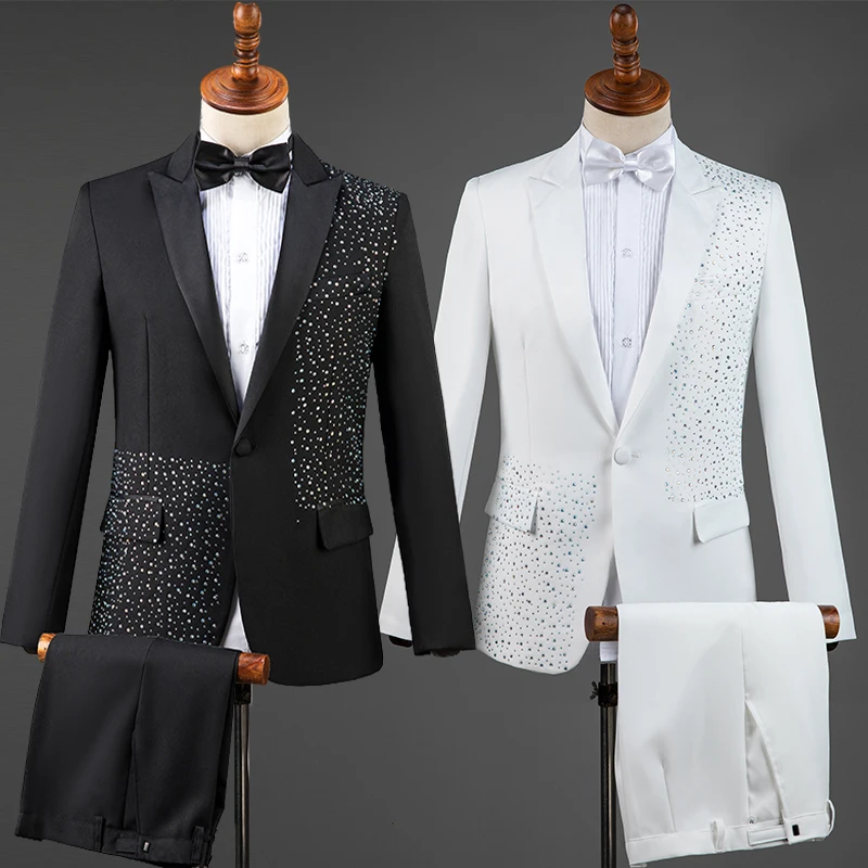Мужской пиджак, костюм, тонкое "жемчужное" пальто, черный и белый цвета, комплект для взрослых, свадьбы, вечеринки, бара, ГОГО, наряды для выступления певца, одежда DT745