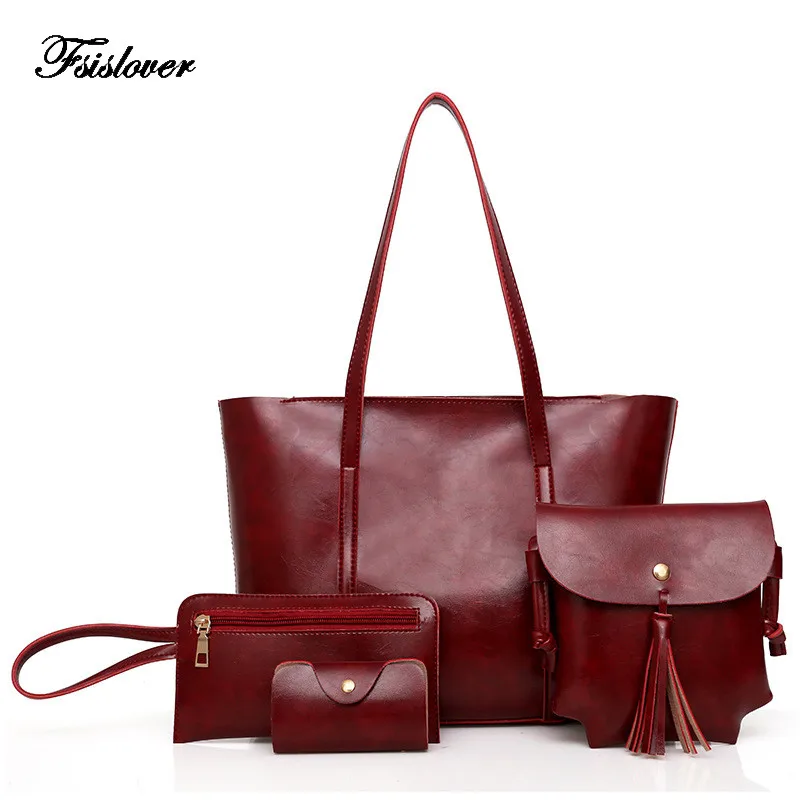 

Ladies Vintage Casual Shopping Totes Bag 4pcs Large Capacity Handbags Women Bags Designer High Quality PU Leather Shoulder Bag
