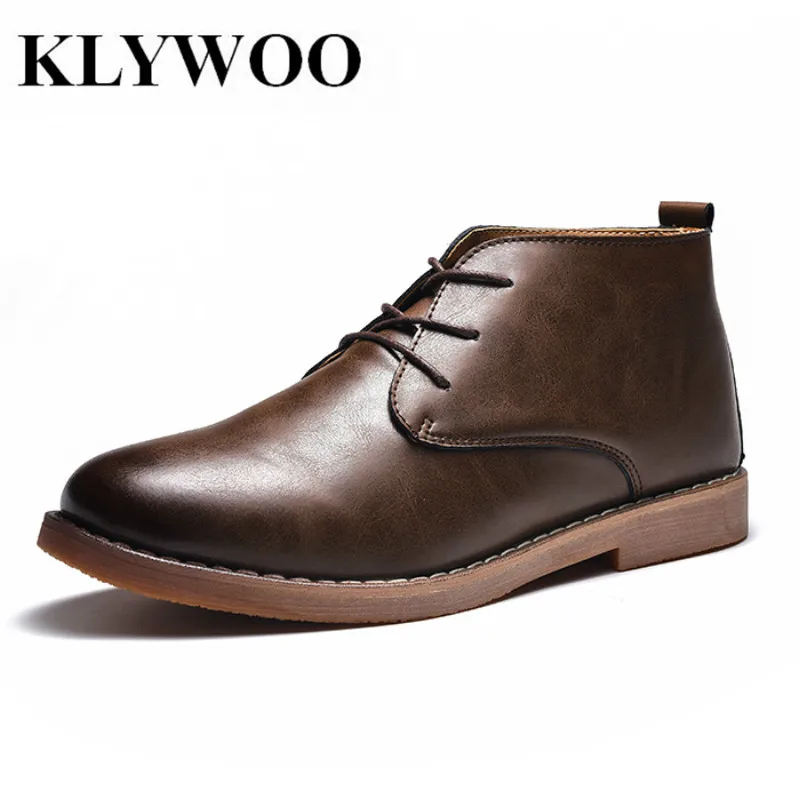 

KLYWOO Autumn Fashion Casual Shoes Men Ankle Chelsea Boots for Men Shoes Cow Suede Leather Quality Lace up Motorcycle Men Boots