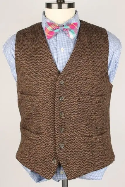 0 : Buy Brown Herringbone TWEED mens Vest Custom Made Six Buttons Groom&#39;s Suit Vest ...