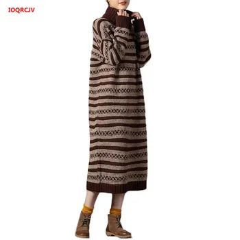 

Sweater Women 2019Autumn Winter Long Sweater Dress High Collar Large Size Lazy wind loose Thicken Bottoming Warm Knit Dress W324